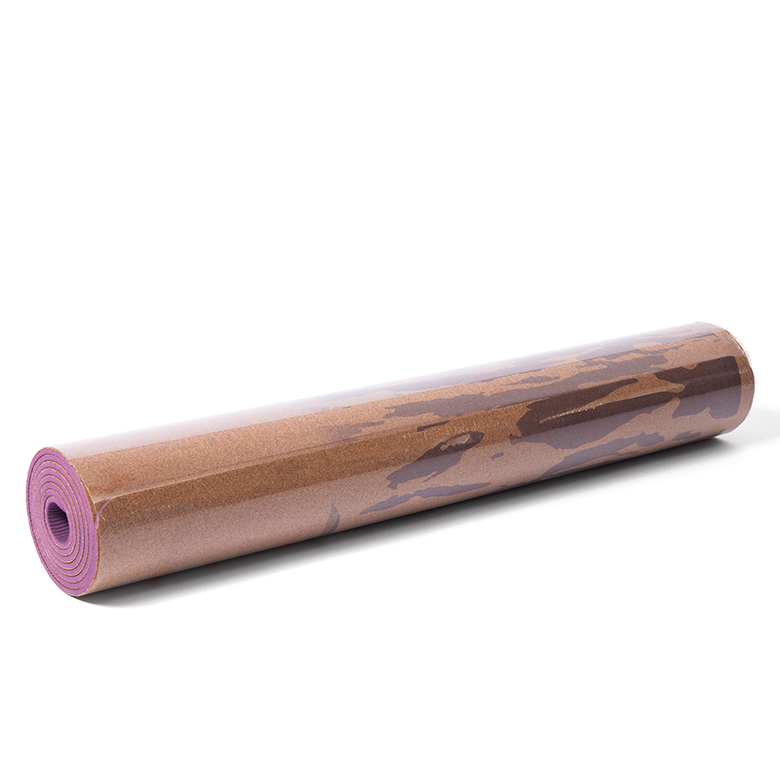 custom print odorless lightweight extra large size purple eco friendly laminated cork two  double layer  cork and tpe yoga mat