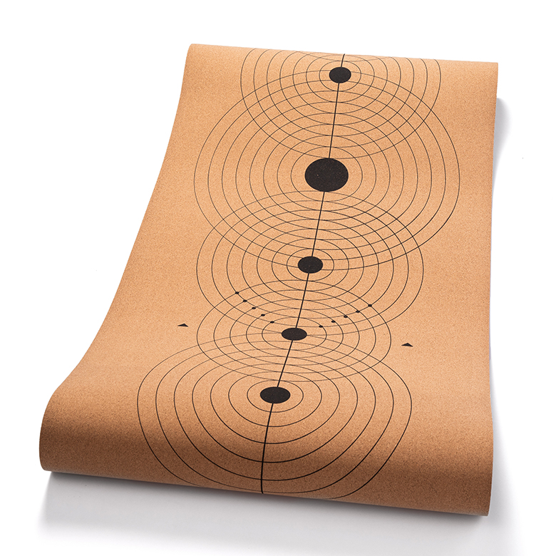 custom print odorless lightweight  laminated concentric circles two  double layer  custom cork yoga mat with carrying strap