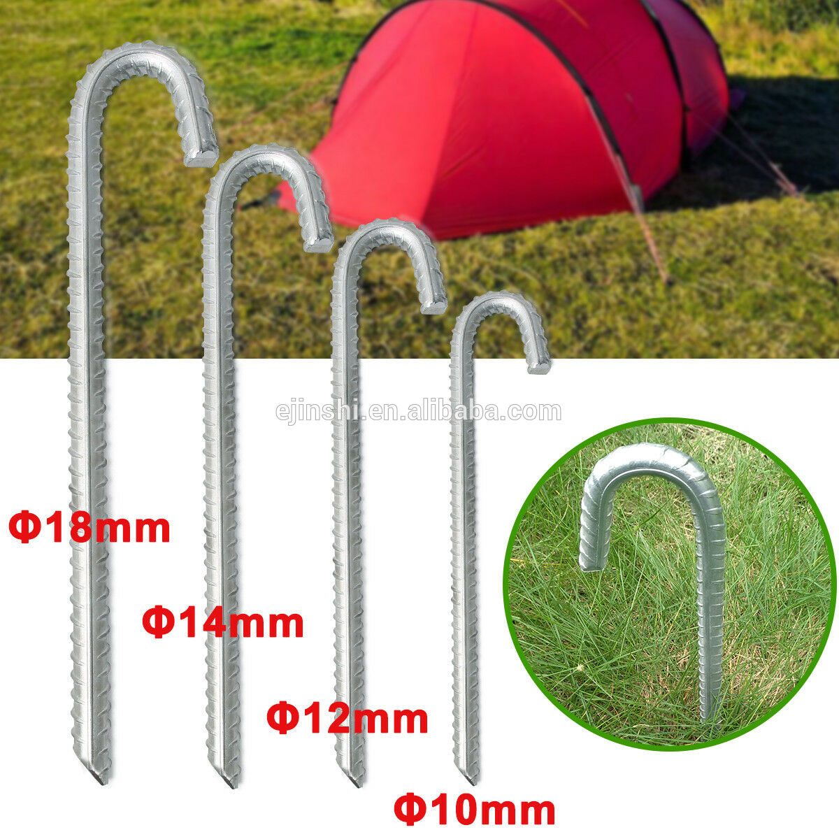 8 Pack 16 Galvanized Rebar Stakes Heavy Duty J Hook Ground Anchors, Curved  Steel Tent Stakes Anti Rust Steel Ground Stakes