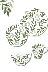 Spring Leaf Design White Porcelain Set Tableware Set