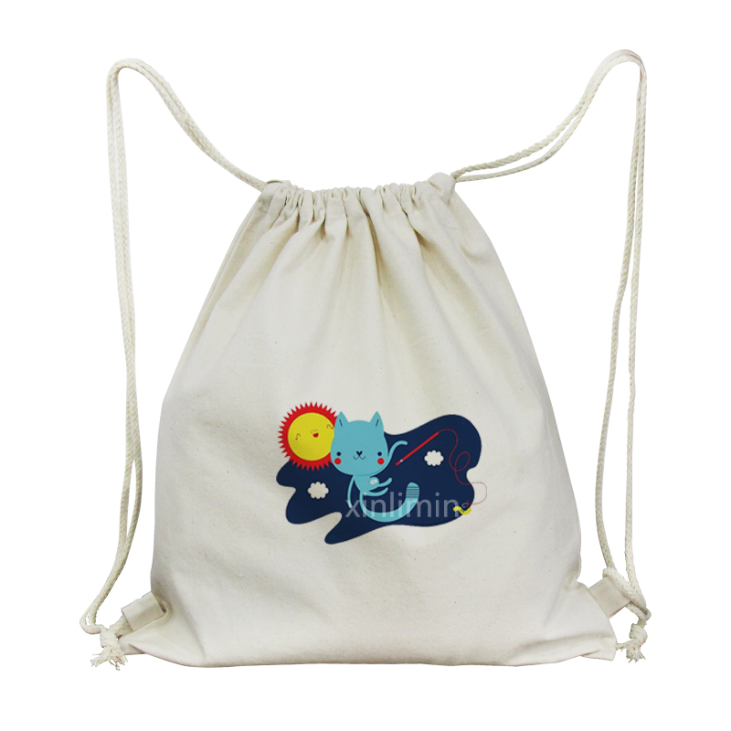 Eco-friendly reusable custom logo large drawstring cotton bag backpack