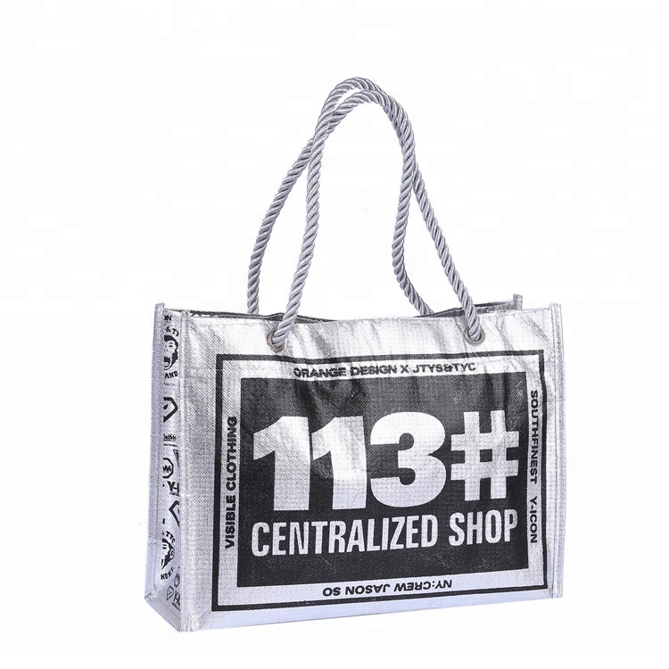 18 Years Factory Washable Tote Bags - Metallic sliver laminated rope handle pp non-woven shopping bags – Xinlimin