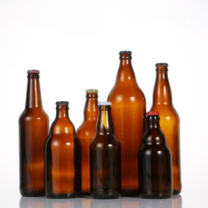 wholesale amber empty glass beer bottles with metal crown cap