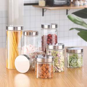 China high quality cylindrical glass sealed storage jar with stainless steel lid