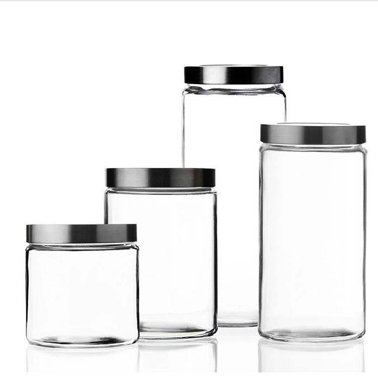 China high quality cylindrical glass sealed storage jar with stainless steel lid Featured Image