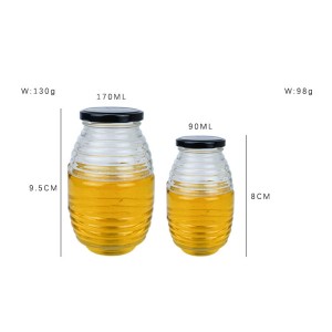Transparent Round Glass Threaded Honey Jar with Tin Lid