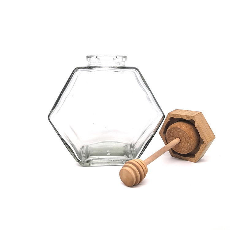 Customizable Hexagon Empty Glass Honey Jar with Dipper Featured Image