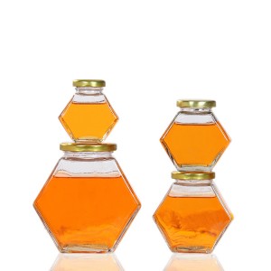 Hot Selling Hexagon Shape Glass honey Jar with Lids for kitchen
