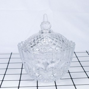 water ripple clear glass candy jar with lid
