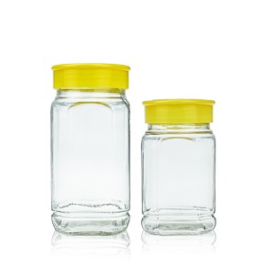 Octagon shape glass Honey Jars For Storage with plastic screwed cap