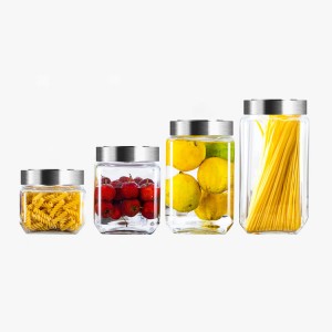 Kitchen square Glass storage jar sealed tank with stainless steel lid