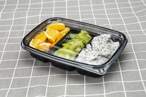 3-compartment Fruit and vegetable box, salad, fruit cut, packing box, supermarket, food grade raw material, pet sealed manufacturer’s package 165B3