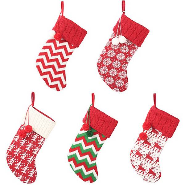 Christmas Knitting Socks Snow Elk Worsted Stocking Children Gift Bag Tree Ornament Featured Image