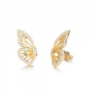 Butterfly Earrings Gold Plated 925 Silver Customized Hook for Women CZ Jewelry