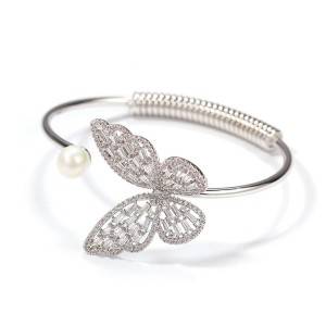 Butterfly Pearl Bracelets Size Adjustable Bangle Girl Women CZ Jewelry High Quality New Design